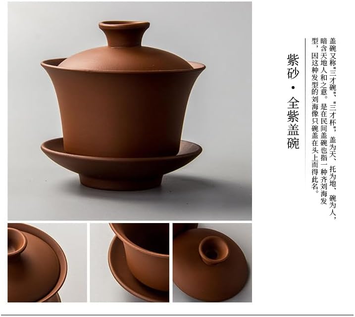Gaiwan Teacup Kungfu Tea bowl Zisha Red Clay black 4oz/130ml Cup Sancai Saucers (Red)