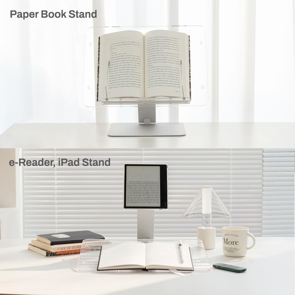 MITER 2-in-1 Magnetic Book & Tablet Stand – Detachable Acrylic Holder for Paper Books, Magnetic Mount for iPhone, iPad, Galaxy, Kindle, Boox, e-Reader Adjustable Innovative-Stand