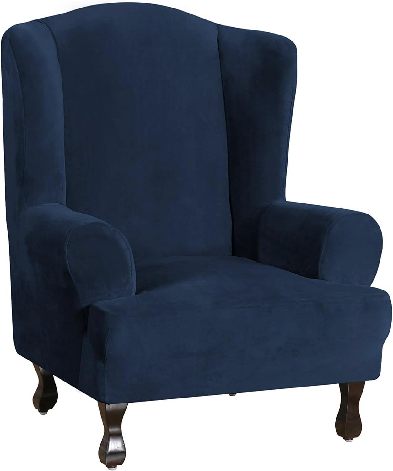 Turquoize Wing Chair Slipcover Velvet Slipcovers for Wingback Chairs Ultra Soft Velvet Sofa Covers 1-Piece Furniture Cover/Wingback Chair Cover with Elastic Bottom, Machine Washable (Wing Chair, Navy)