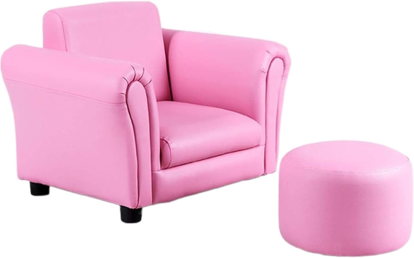 Costzon Kids Couch with Footstool, Children's Sofa with ASTM & CPSIA w/PU Leather Surface, Mini Armrest Chair Lounge, Soft Kids Sofa for Preschool Bedroom Kids Room Toddlers Boys Girls Birthday (Pink)