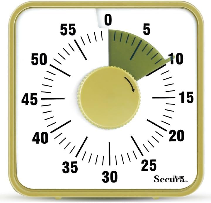 Secura 60-Minute Visual Timer, 7.5 Inch Oversize Countdown Timer Clock for Kids and Adults, Durable Mechanical Time Management Tool with Magnetic Backing(Taupe)