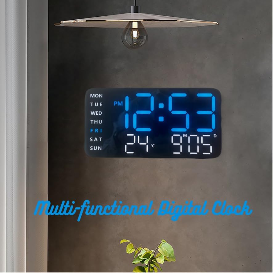 Vortex 6659 Automatic DST Adjustment, Large LED Display, Shows time, Date, and Temperature, Night Light, auto Brightness Adjustment, wall-mountable or Tabletop LED Digital Clock