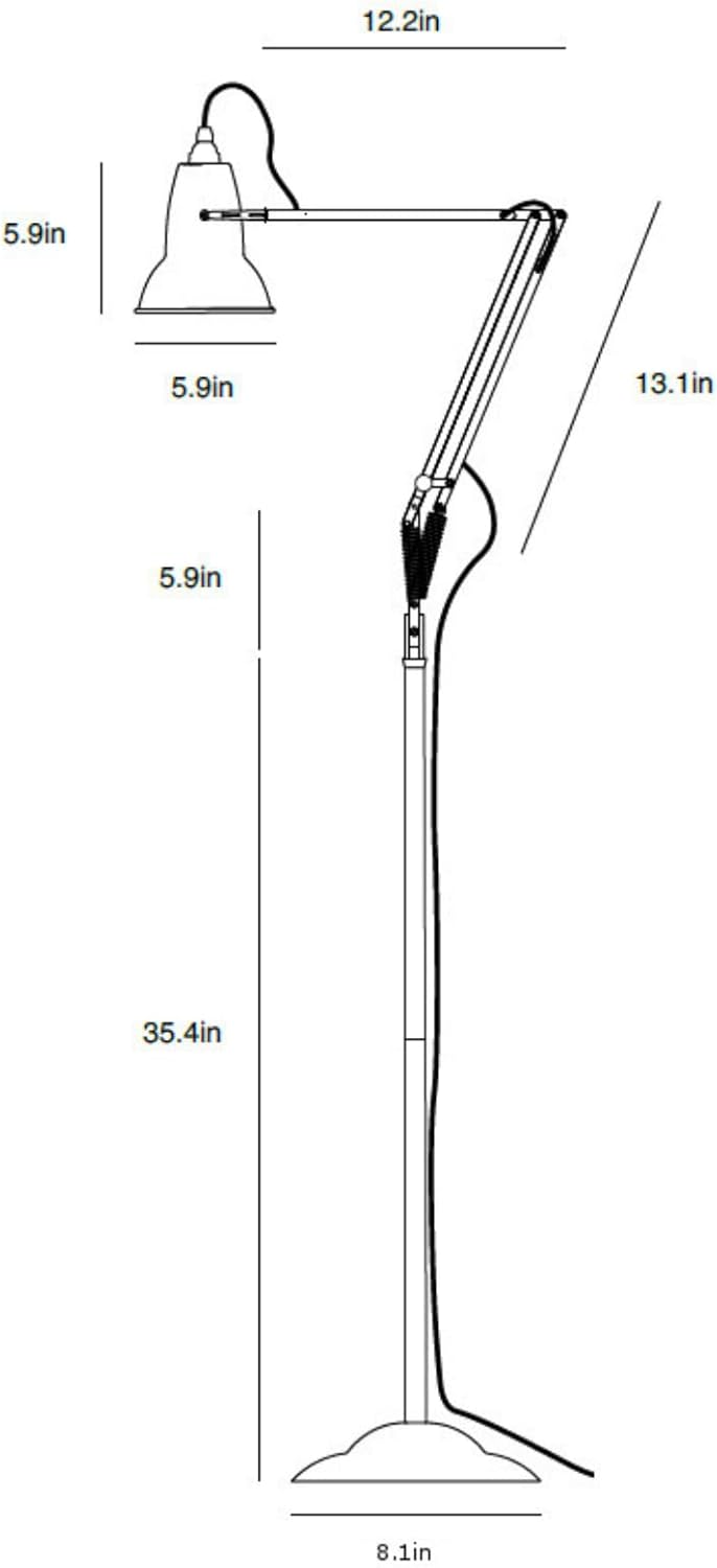 Anglepoise Original 1227 Floor Lamp | Gloss Paint Finish Cast Iron Base Aluminum Shade & Chrome Plated Arms & Pole Adjustable Reading Light for Living Room Office Bedroom Decor (Jet Black)