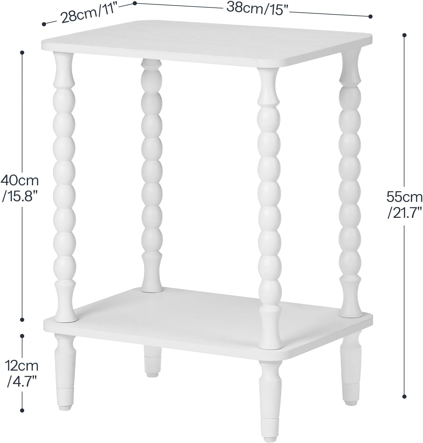 HOOBRO End Table, 2-Tier Small Side Table with Spindle Legs, Nightstand with Storage Shelves, Sofa Side Table, for Small Space, Living Room, Bedroom, White WT189BZ01