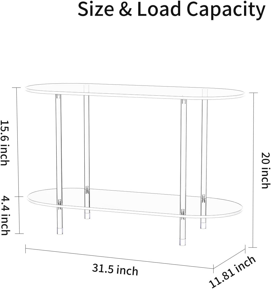 Clear Acrylic Bookshelf, 31.5" L x 11.8" W x 27.7" H, 3 Tier Oval Acrylic Bookcase Table with Open Book Shelf, Modern Storage Organizer Entry Console Table for Entryway Living Room Bedroom