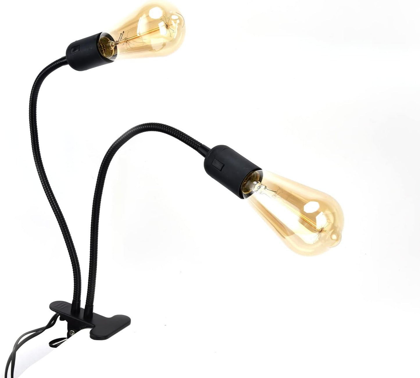 Clip Desk Lamp Socket, E26/E27 Reading Light Stand Clamp Lamp Fixture, 360 Degrees Two Clip on Light Bulb Holder with On/Off Switch and Clamp for Headboard Video Study Work,