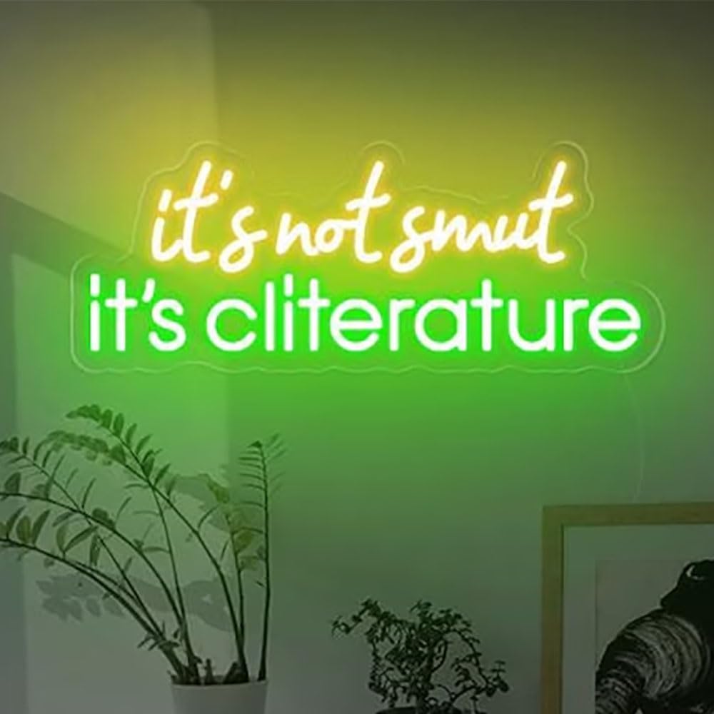 Book Lover Neon Sign, it's not smut its cliterature Quotes Home Wall Sign,Reading Room LED Lights Sign Decor,Funny Gifts for Bookish Reader.Size:21inch (Yellow+Green)