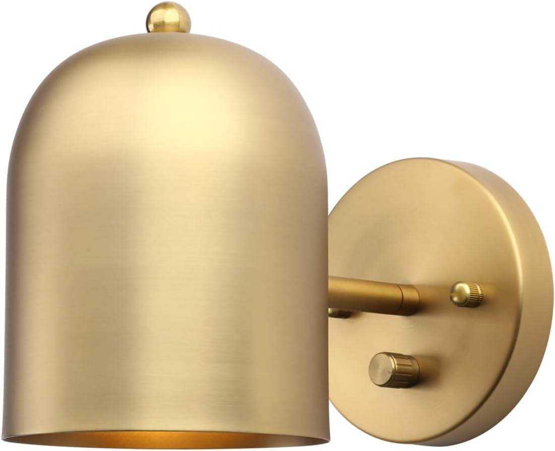 Pathson Modern Dimmable Wall Sconce Hardwired, Brass Finish Wall Light Lamp Adjust Light Head, E26 Bulb Base Reading Wall Lighting Decor for Living Room Bedroom Hallway