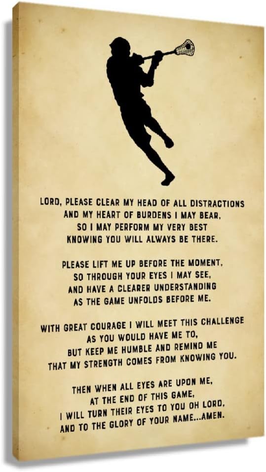 Lords Prayer Wall Art Lacrosse Poster Framed Sports Quotes Wall Decor Vintage Canvas Art Painting Lord Prayer Picture for boy room Framed (12x18inch)
