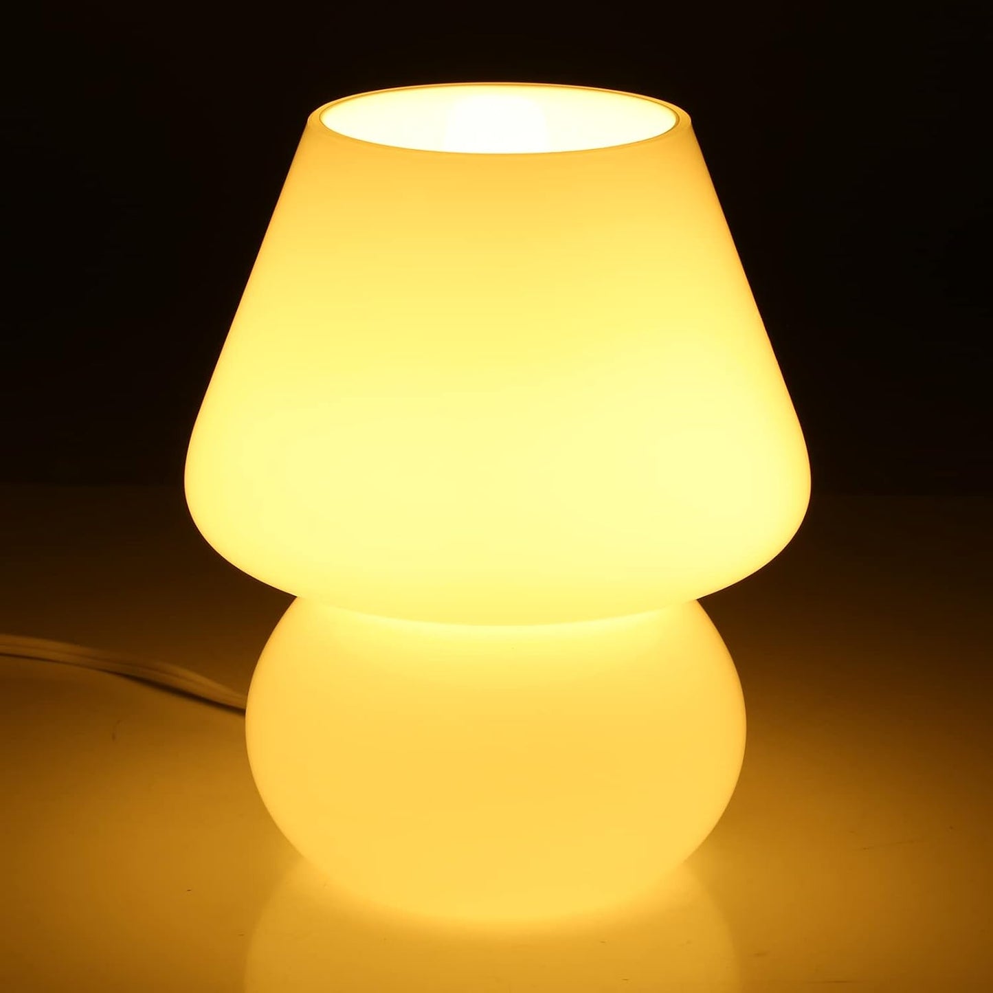 BSOD Mushroom lamp,Glass Mushroom Bedside Table Lamp Translucent Murano Vintage Style Striped Small Nightstand Desklamp Swirl Light for Home Decor, Dining, Living, Bedroom, Gift (Matte White)