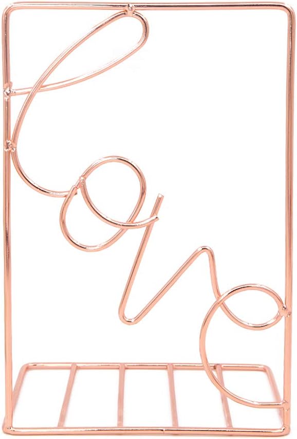 Winterworm Metal Bookends Book Ends Heavy Duty Modern Decorative for Bedroom Library Office School Book Display Desktop Organizer Gift(Love Rose Gold)