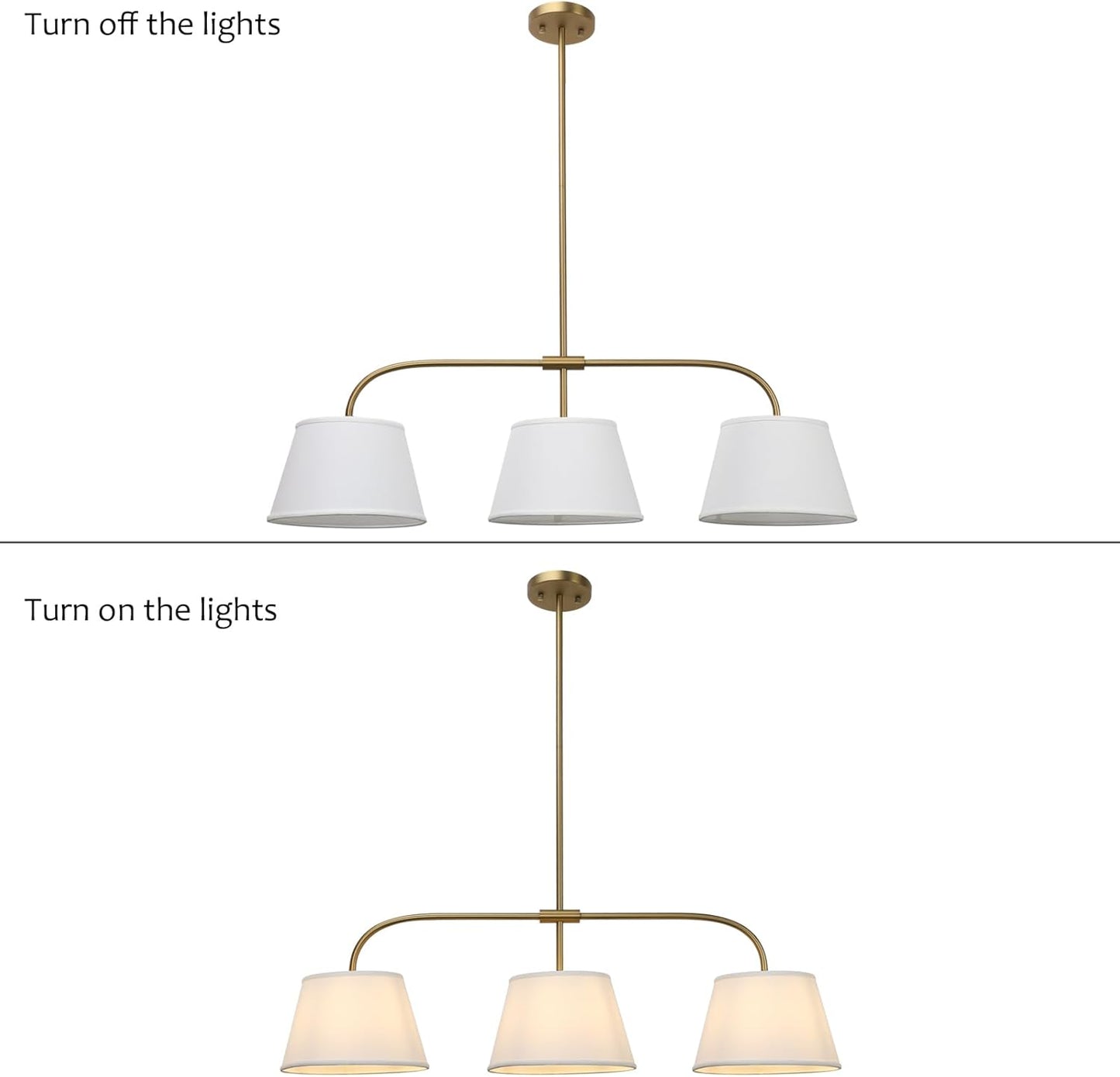 Pathson 3 Lights Brass Pendant Light with Fabric Lampshades, Rustic Cloth Pendant Lighting Lamp E26 Bulb Base, Flush Mounted Ceiling Chandeliers for Dining Room Kitchen Island Living Room