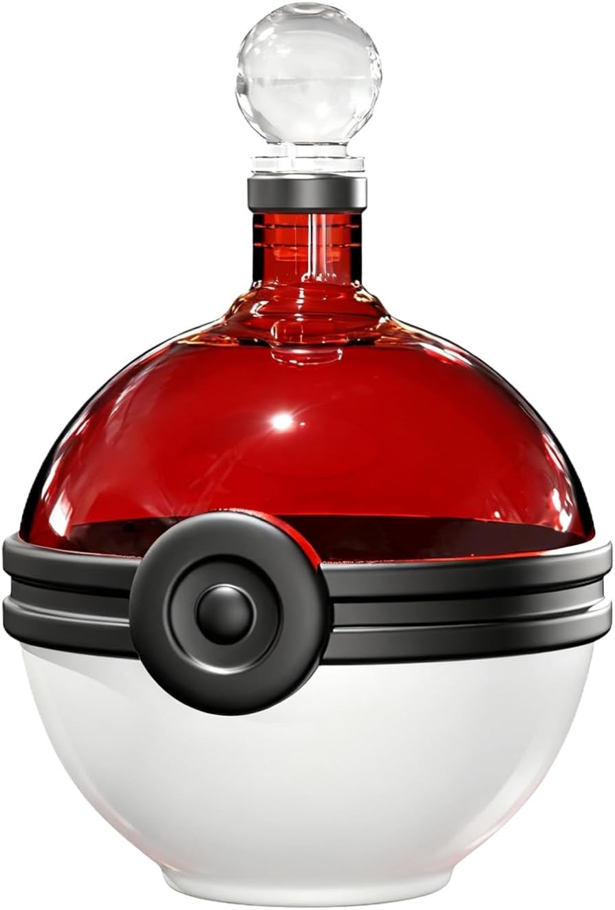 Monster Trainer Capture Sphere Whiskey, Wine Decanter Red White Glass Liquor Bottle 18.6oz Premium Borosilicate Display Piece | Gamer Collectible Barware Gift for Anime Theme Fans & Collectors, Gifts