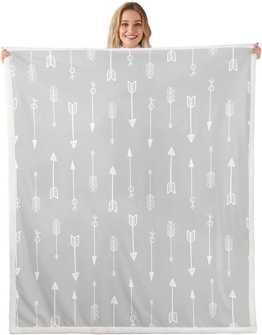 Erosebridal Arrows Fleece Throw Blanket Throw 50"x60" Geometric Plush Sherpa Blanket for Kids Boys Girls Southwestern Tribal Rustic Abstract Retro Vintage Grey White Bedroom Decor