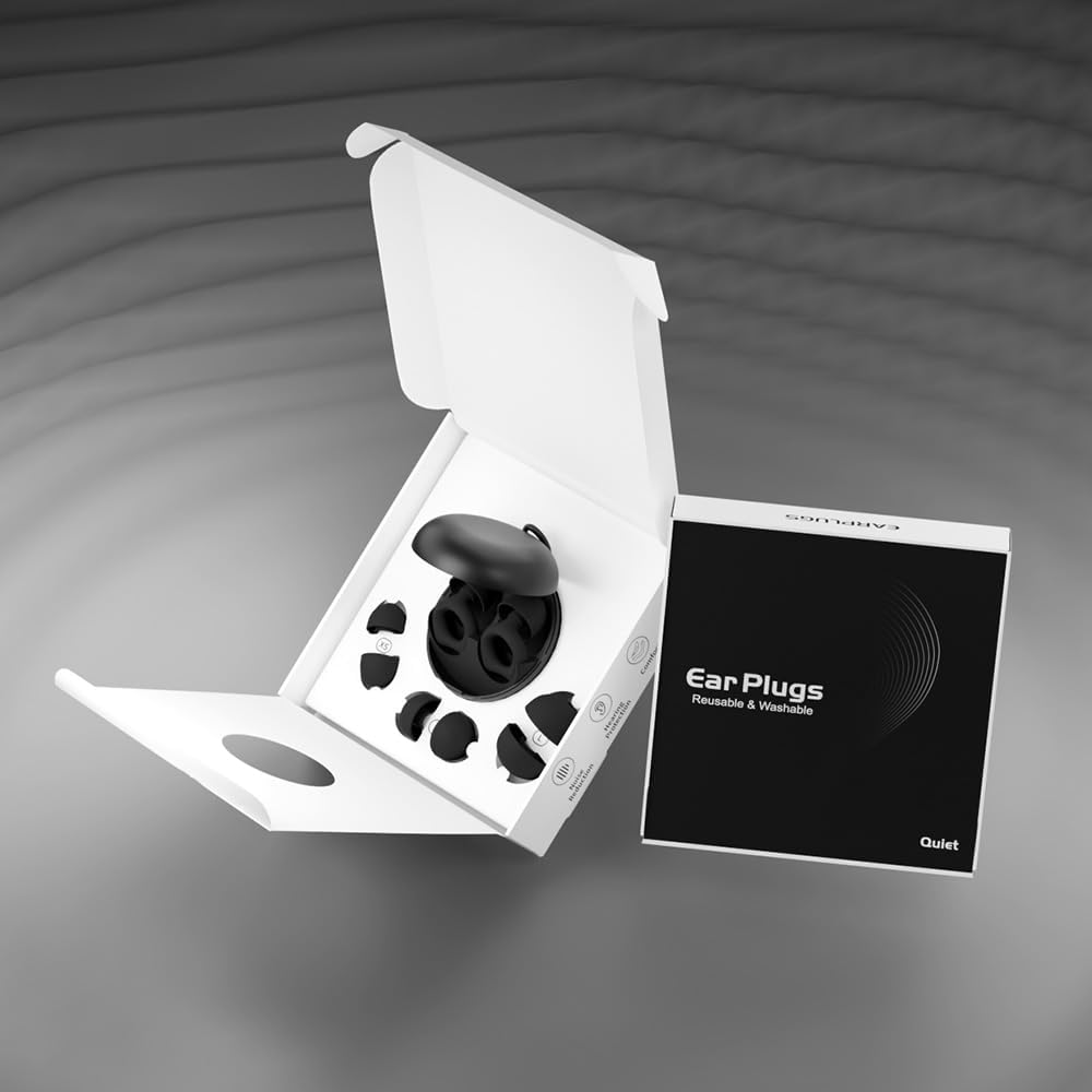 Noise Cancelling Earplugs Ultra-Comfy Reusable 25dB (SNR) Sleep earplugs, Travel earplugs, with Carrying Case - Black