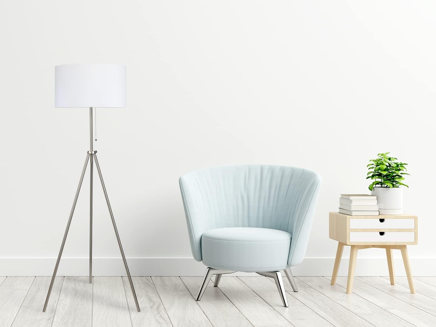 O’Bright Tripod Floor Lamp, Adjustable in Height, 100% Metal Body with Linen Drum Shade, E26 Socket, Bedside Lamp, Standing Light for Living Room, Bedroom, Office, Brushed Nickel