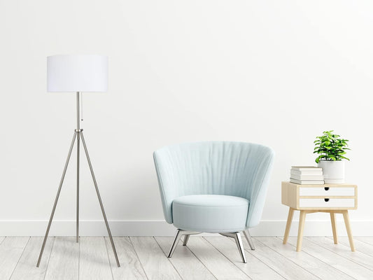O’Bright Tripod Floor Lamp, Adjustable in Height, 100% Metal Body with Linen Drum Shade, E26 Socket, Bedside Lamp, Standing Light for Living Room, Bedroom, Office, Brushed Nickel