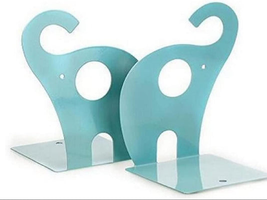 one Pair Cute Cartoon Elephant Nonskid Bookends Art Bookend Metal Bookends (Blue)