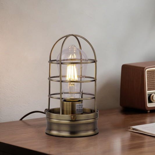 Cerdeco Small Retro Bronze Vintage Table Lamp,Industrial Desktop Lamp for Bedside,Bar,Cafe,Bedroom,livingRoom,(Bulb Not Included)
