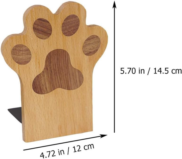 PRETYZOOM 2pcs Solid Beech Wood Bookends with Cat Paw Design, Desktop Book Support for Students, Office Accessory and File Organizer, Non-Slip Book Stoppers for Home and Study Desk