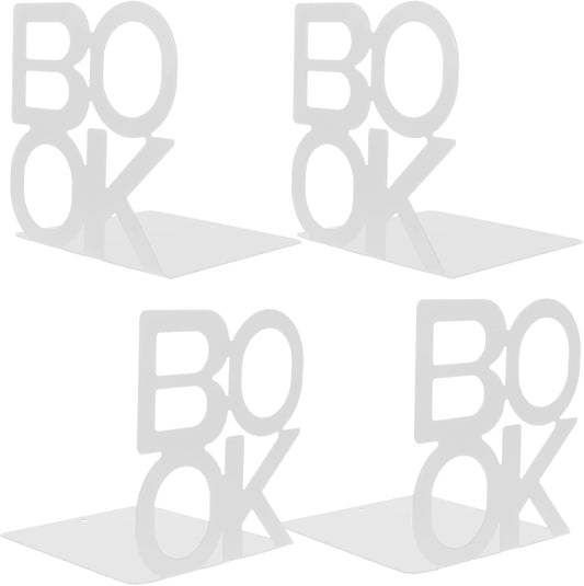 Metal Bookends 4pcs Set White Metal Book Holders Book Organizers for Shelves File Stands Reading Room Home Office Decorative