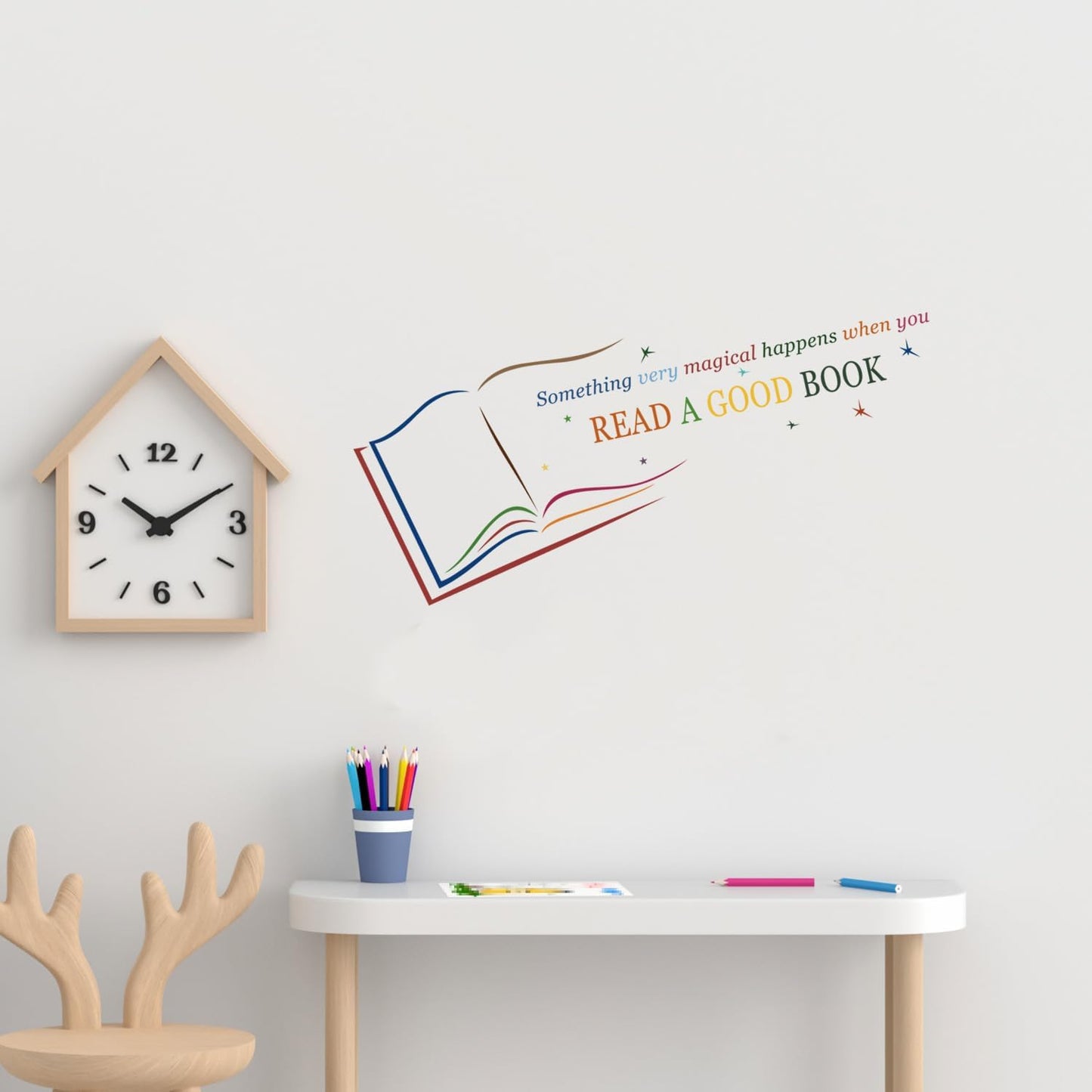 ADECALS Open Book Wall Sticker Something Very Magical Happens When You Read A Good Book Wall Art Colorful Reading Book Decal (Book05)