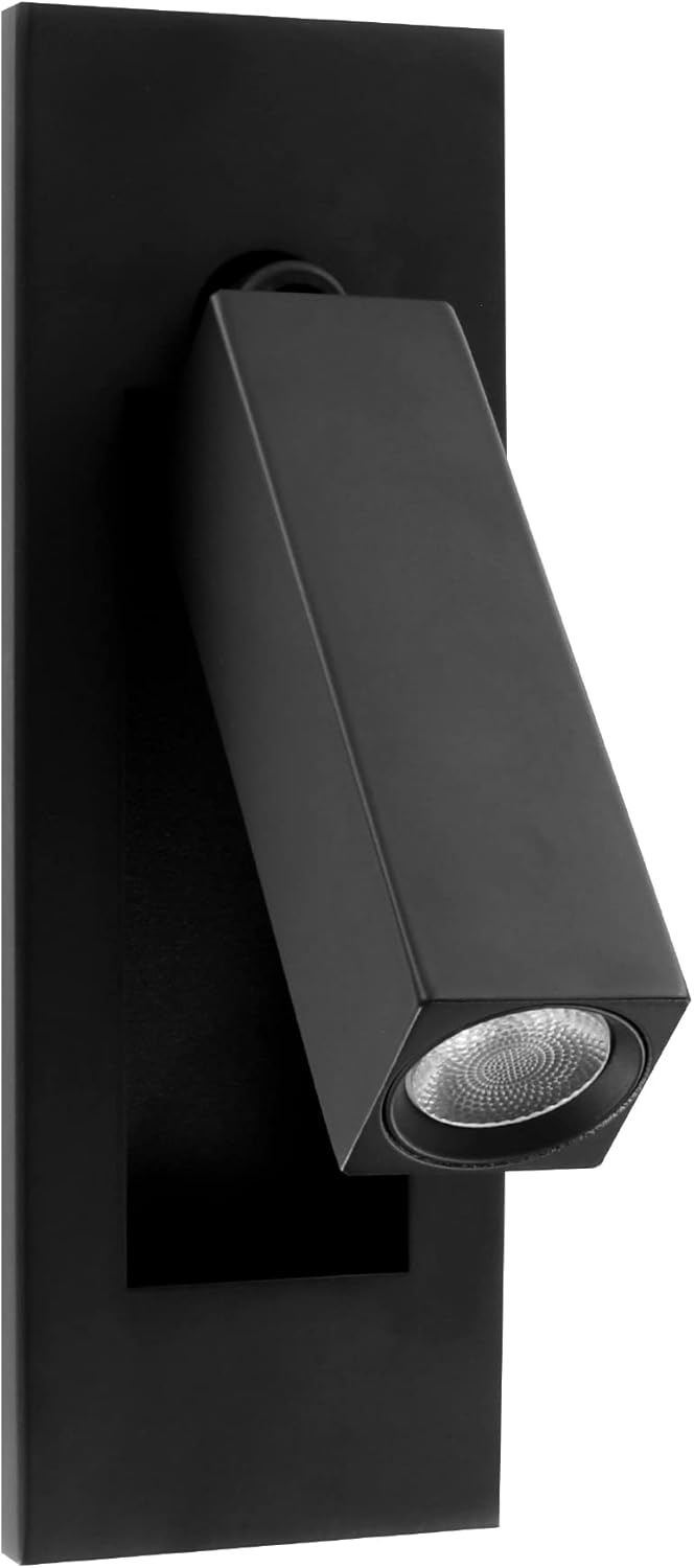 LEEKI Modern Wall Mounted Bedside Adjustable Reading LED Light Sconce - Just Lift to Turn On or Hide to Turn Off - Black