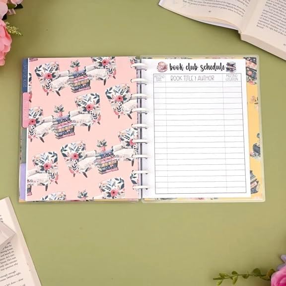 kellofaplan Reading Journal Planner, Undated 12-Month Book Tracker with Monthly Overview, Book Club Section, Reading Log, Essentials for Readers, Disc Bound, 96lb Paper
