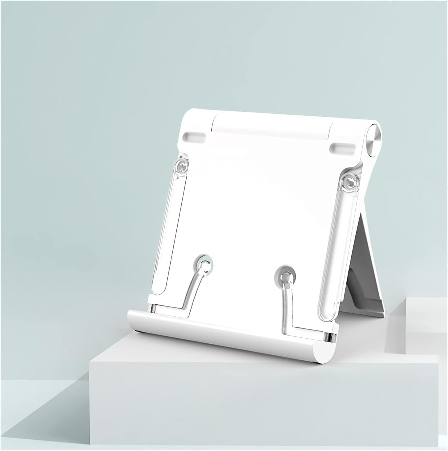 Book Stands and Holders for Reading Portable Reading Stand, 4 x 5 inch Mini Folding Stand Holder with Adjustable Angle for Tablet Smartphone Textbook Cookbook Document for Kitchen and Office (White )