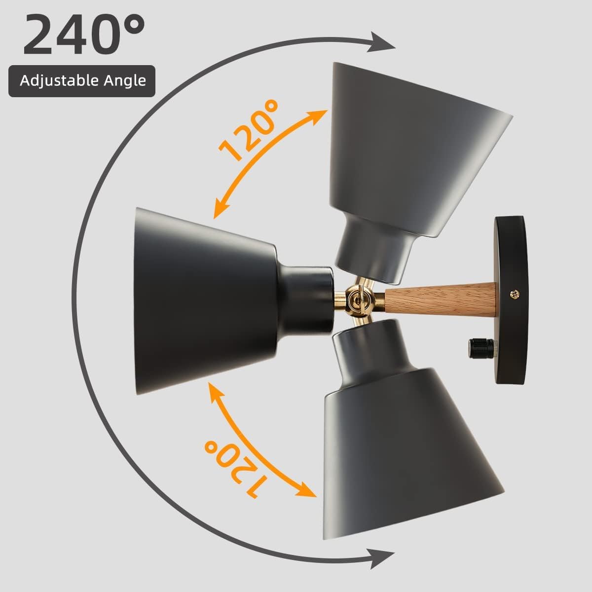 ClanKin Wall Sconces Lighting, Black Wood Style Wall Sconce Reading Lamp, Adjustable Wall Light for Bedroom Hallway Living Room (1 Pack, Black Hard-Wired)