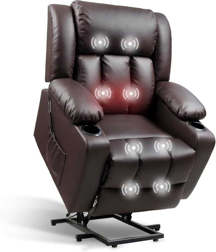 Living Room Adjustable Faux Leather Power Recliner Chair with USB Ports Massage Heat Cup Holders