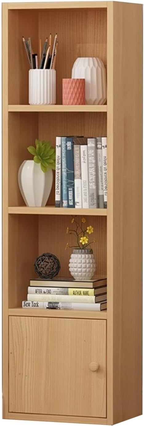 Bookshelf Landing Simple Storage Narrow Slit Small Bookcase, Simple Locker Shelf for Living Room Bedroom (Color : 33x24x188cm Beech Color) (33x24x126cm Beech Door Beech)