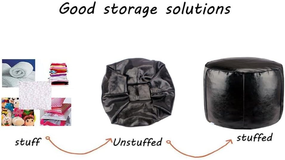 Handmade Unstuffed Faux Leather Pouf Ottoman - Storage Solution and Floor Seat - 14"x20" Round Stool - Perfect as a Futon Chair, footrest Ottoman, cushionl Ottoman, or Leather Foot Stool(Black)