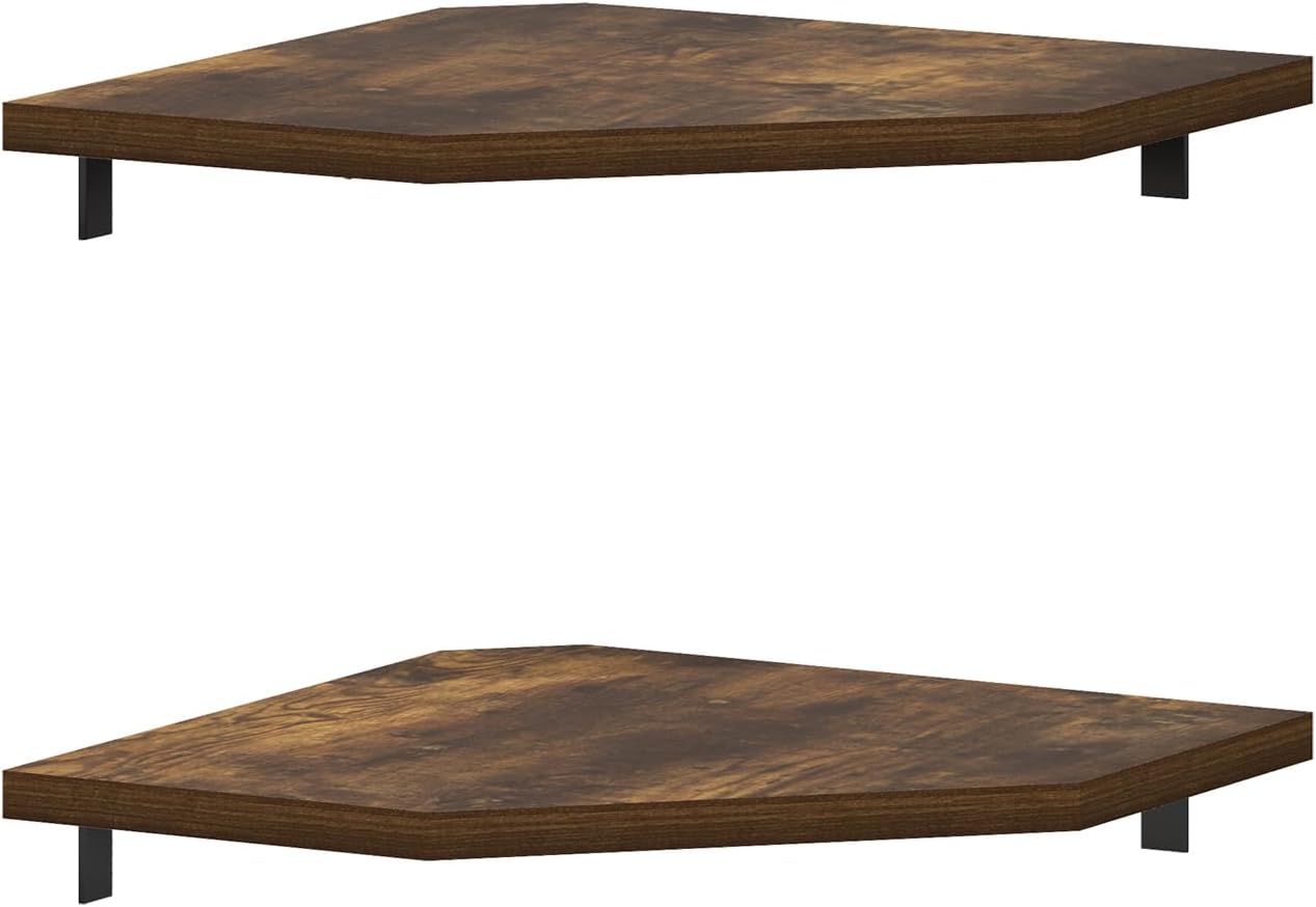 Furinno Rossi Hexagon Floating Shelves for Wall, Set of 2 Geometric Corner Shelf, Wall Mounted Shelves for Bathroom, Home Office, Living Room, Amber Pine