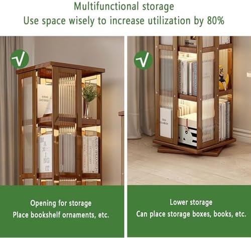 Rotating Bamboo Corner Bookshelf - Stackable Storage Solution, Acrylic Small Bookcase for Bedroom, Living Room, Study - Ideal for Compact Spaces