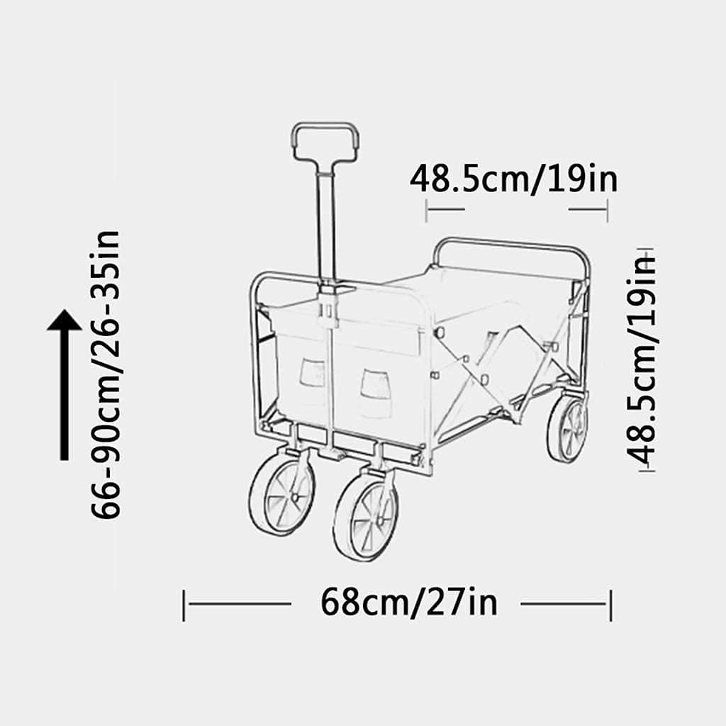 Outdoor Folding Utility Wagon Collapsible Camping Wagon Heavy Duty Garden Cart Portable Utility Trolley Adjustable Handle Load 60kg / 132lbs