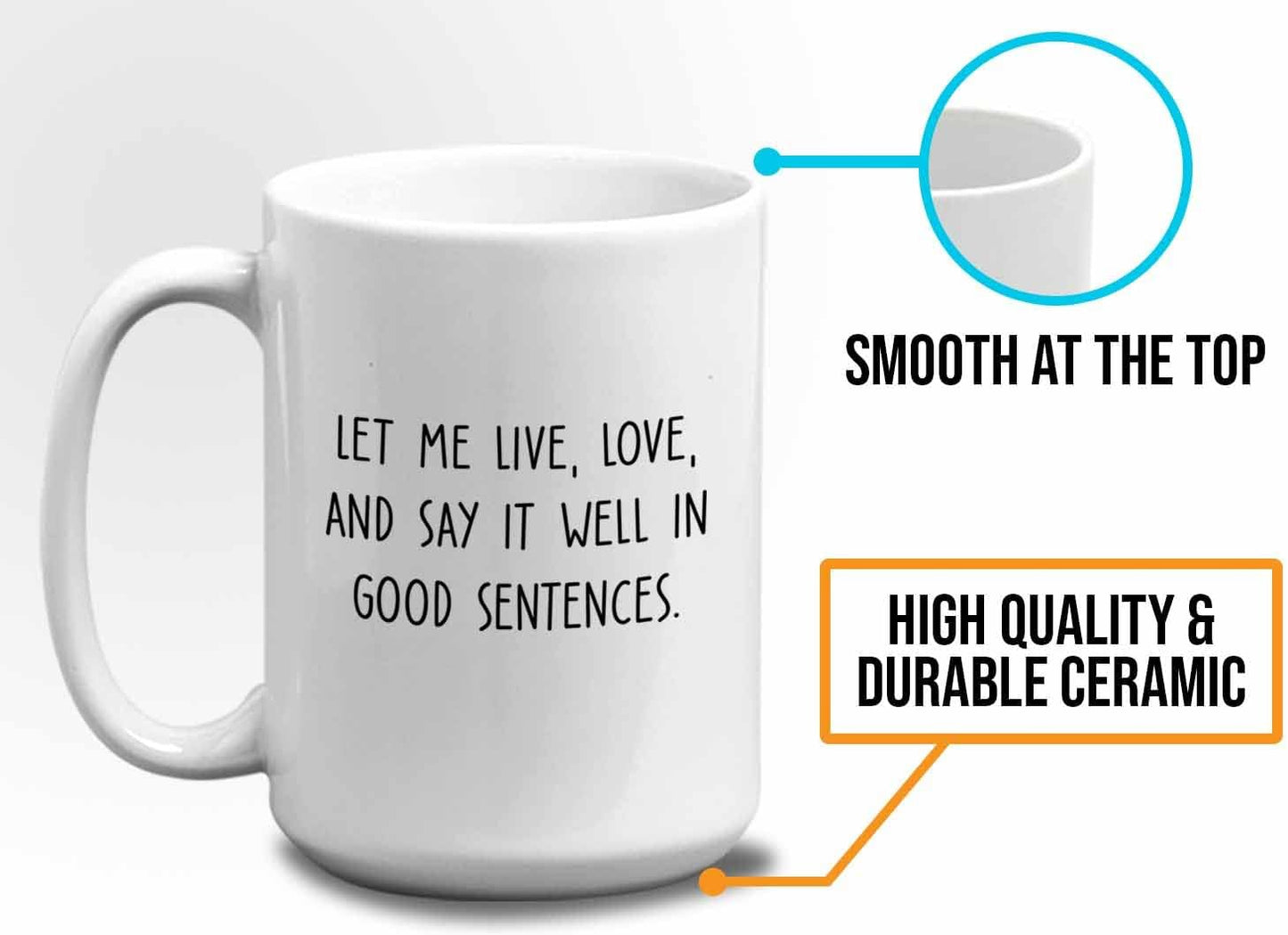 Bubble Hugs Writer Coffee Mug 15oz White - Let me lve, love, and say it well in good sentences. - Reading Book Lover for Bookworm Bibliophile Librarians Author Readers Bookish