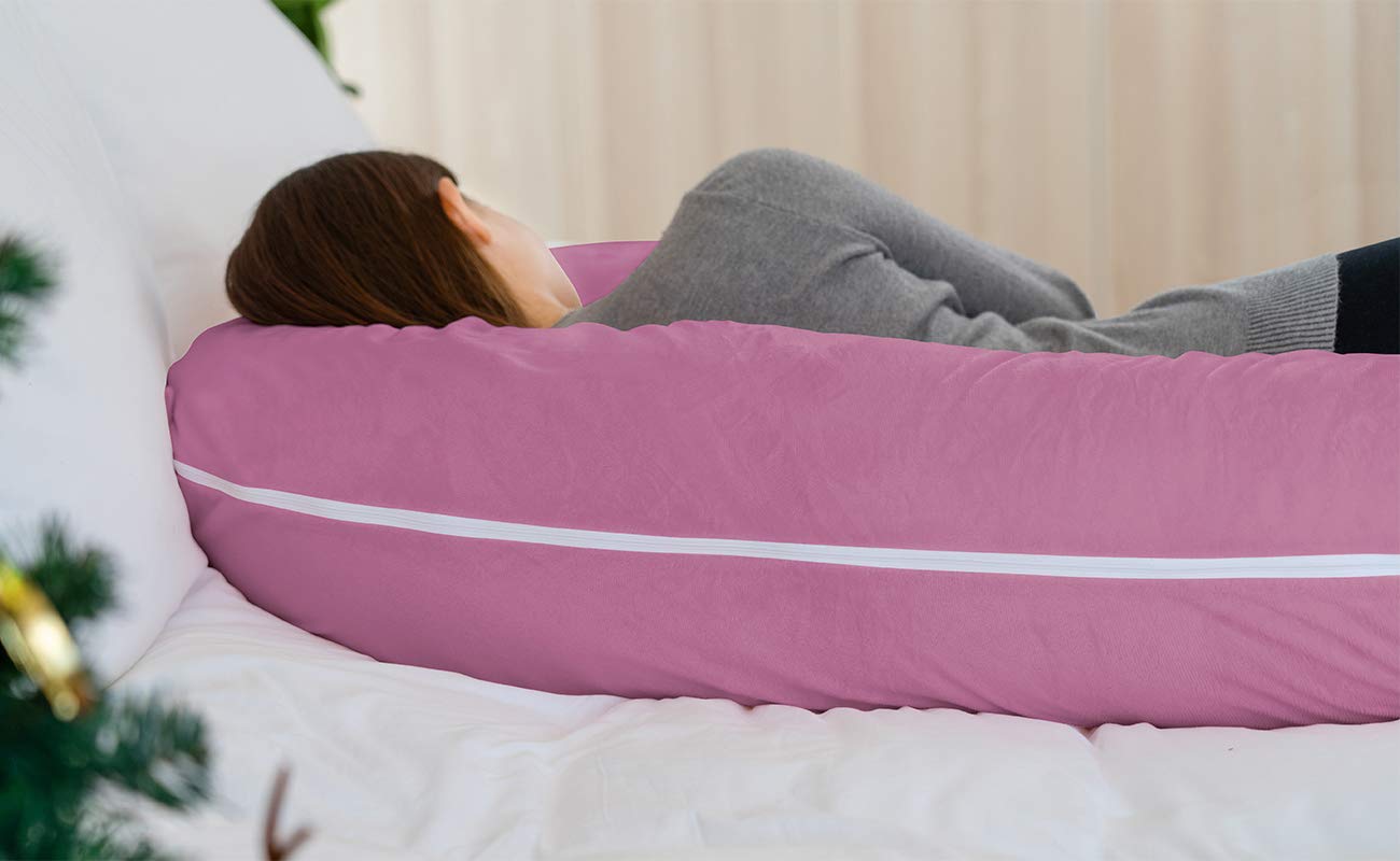 INSEN Pregnancy Pillow, Maternity Body Pillow with Velvet Cover,C Shaped for Side Sleeping (Purple Velvet)