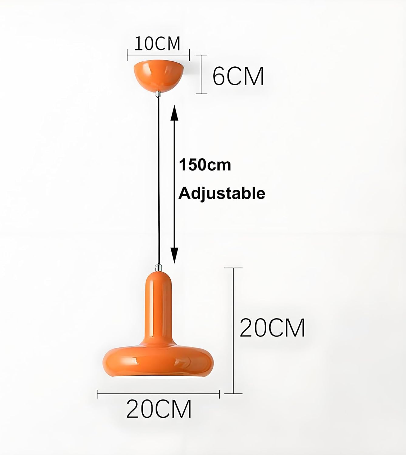 Modern Coloured Pendant Light with E26 Base and Adjustable Cable 150 cm, Metal Ceiling Lamp for Kitchen, Bedroom, Dining Room, Entryway or Cafeteria Minimalist Style (Orange)