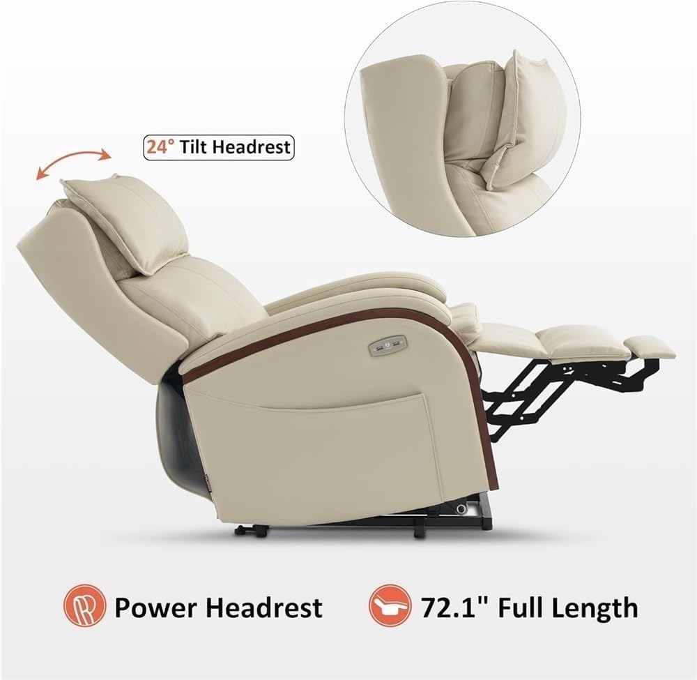 Power Lift Recliner Chair, Solid Wood Armrests, Electric Stand Assist Sofa with Massage & Heat for Elderly, Living Room Reclining Chair with USB Charging & Storage Pockets