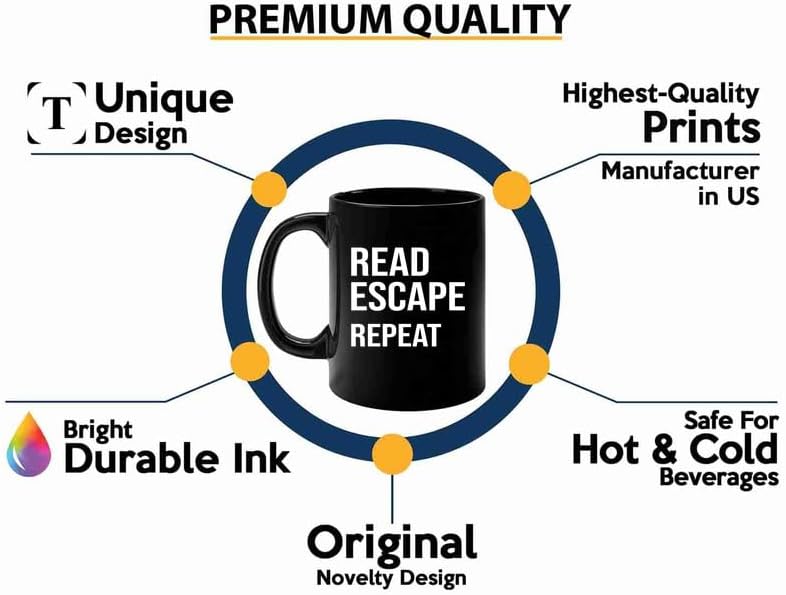 Book Lover Coffee Mug 11oz Black -read escape repeat - Book Lovers Gifts Book Reader Gifts Book Club Gifts Book Reading Cup Reading Gifts