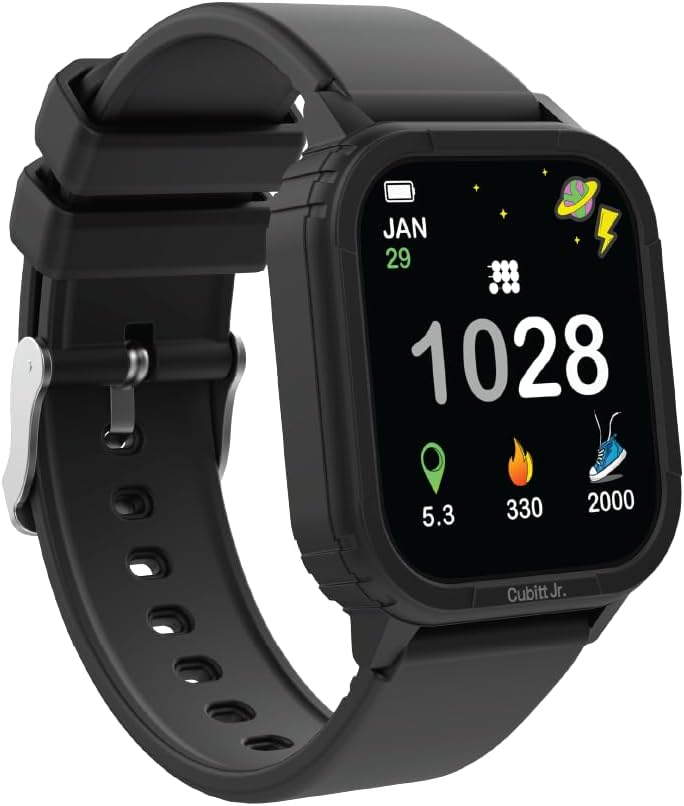 Cubitt Jr. Smartwatch Fitness Tracker for Kids and Teens with Games, Step Counter, Sleep Monitor, Heart Rate Monitor, Calculator, Activity Tracking, 1.75"AMOLED Touchscreen,Waterproof – Obsidian Black