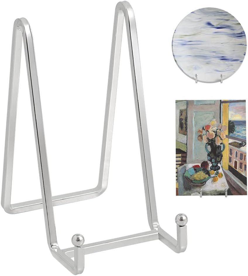 Plate Holder Easel Display Stand - 6 inch Metal Plate Stands for Display - Tabletop Picture Stand - Silver Iron Easels for Display Pictures | Photo Frames | Book | Decorative Plates | Plaque - 2 Pack