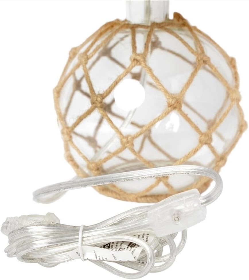 Elegant Designs LT1050-CLR Buoy Rope Nautical Netted Coastal Ocean Sea Glass Table Lamp with Burlap Fabric Shade, Clear
