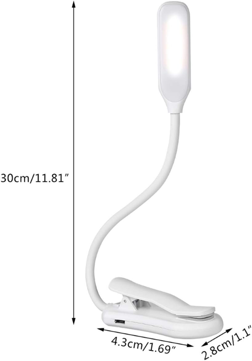 Clip On Book Reading Light for Bed, Clamp On Book Light with 5 LED Eye Care, 3 Color Changeable, Battery Operated USB Rechargeable Bendable Night Book Light Reading Lamps for Bed Study White