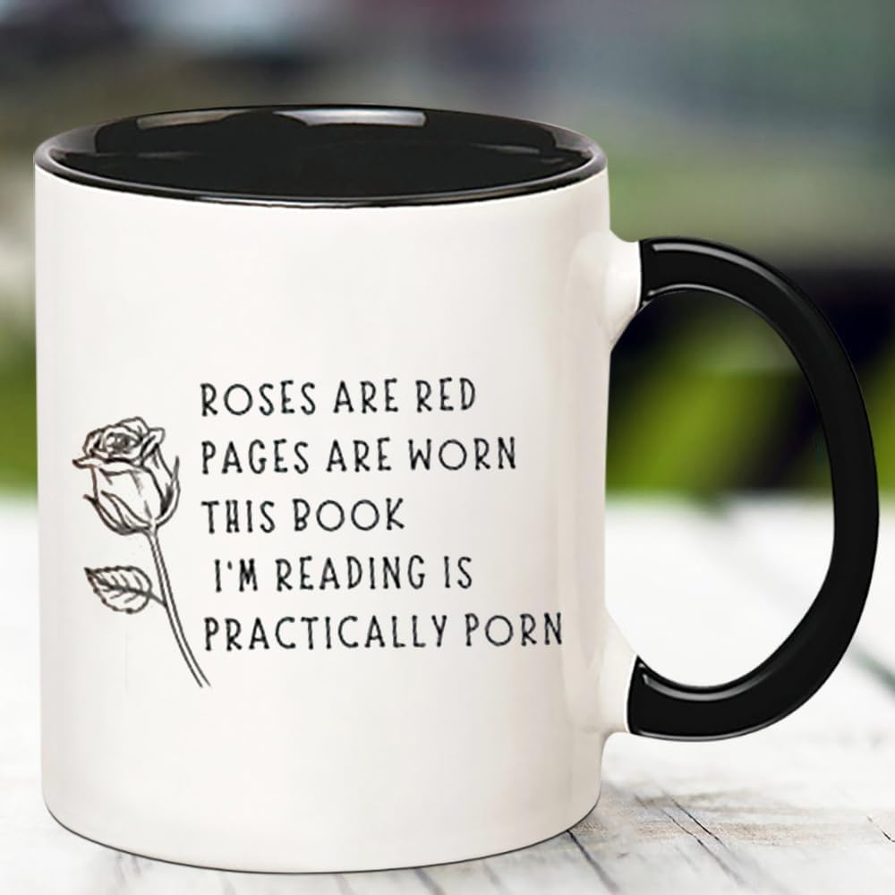 Smut Readers Mug - Reading, Roses Are Red, Spicy Book Lovers Gift - 11 Oz Novelty Coffee Cup, Black