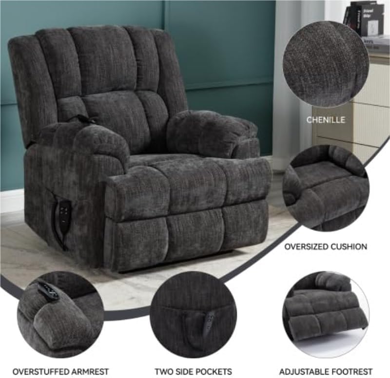Dual Motor Power Lift Recliner Chair with Full-Body Vibration Lumbar Massage Heating Lay Flat Assisted Standing Chairs for Elderly Living Room Bedroom