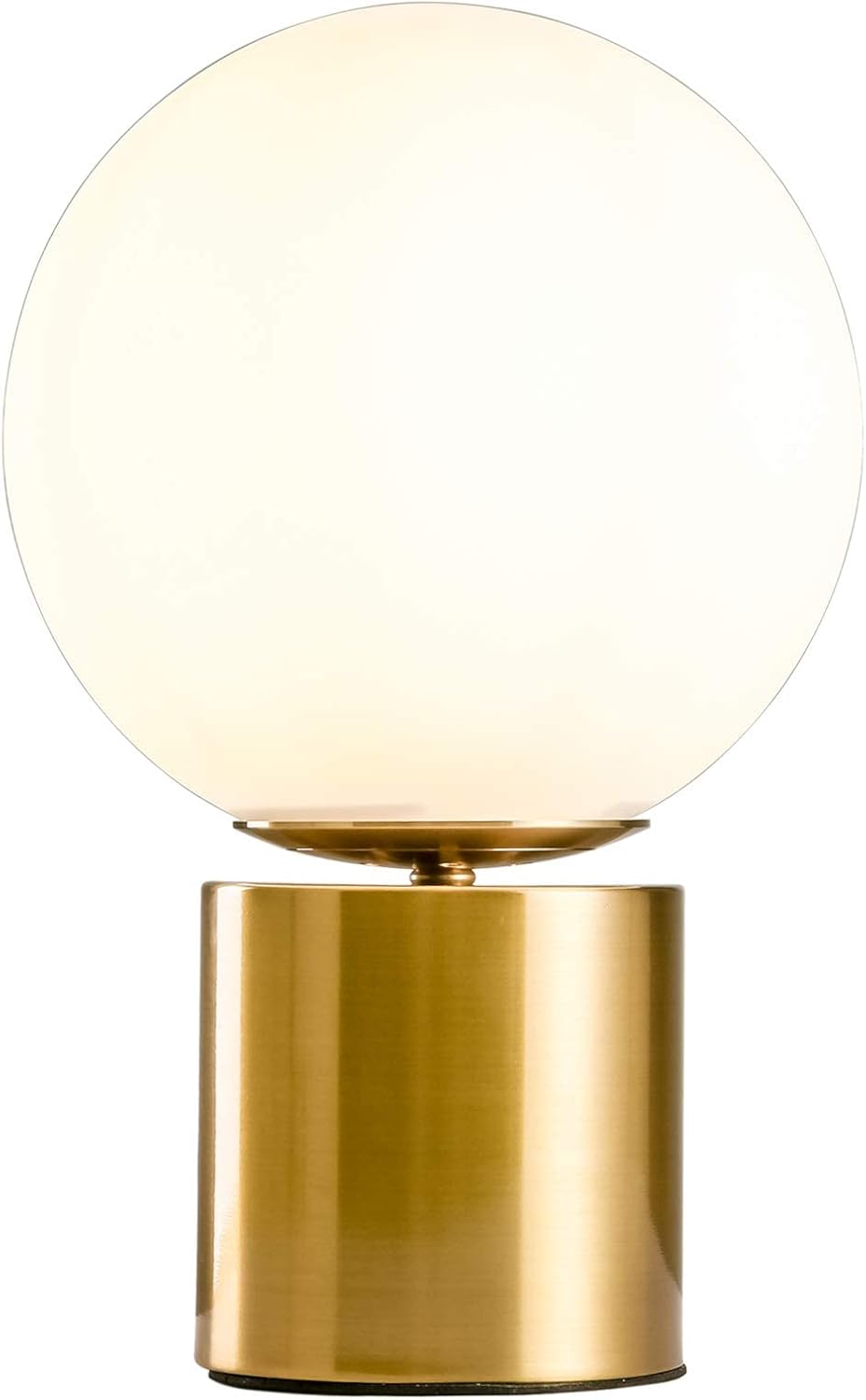 11 Inch Modern Gold Globe Table Lamp,Vintage Mid Century Round Table Lamp with White Glass Shade Metal Base for Bedroom Bedside Lamp Living Room End Table