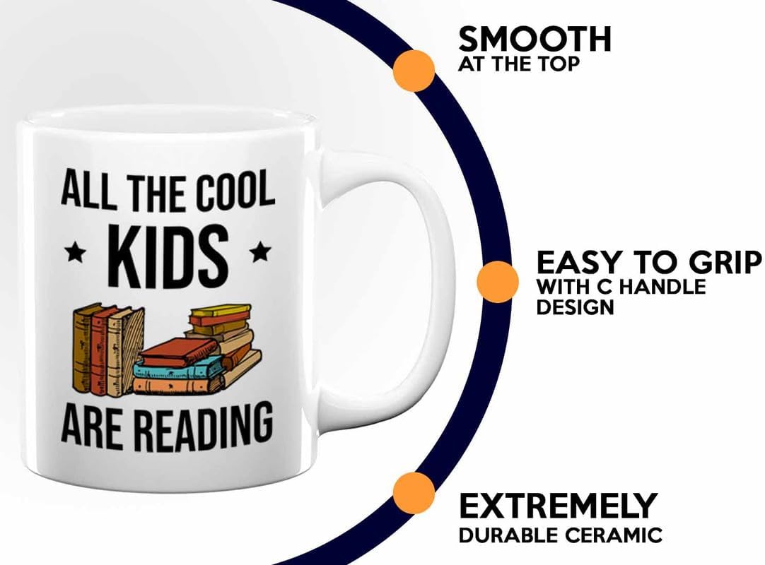 Reading Bookworm Coffee Mug 11oz White - All The Cool Kids Are Reading - Reading Reader Book Worm I Know Things Book Addict Book Lover Bookish Novelist Librarian Writer