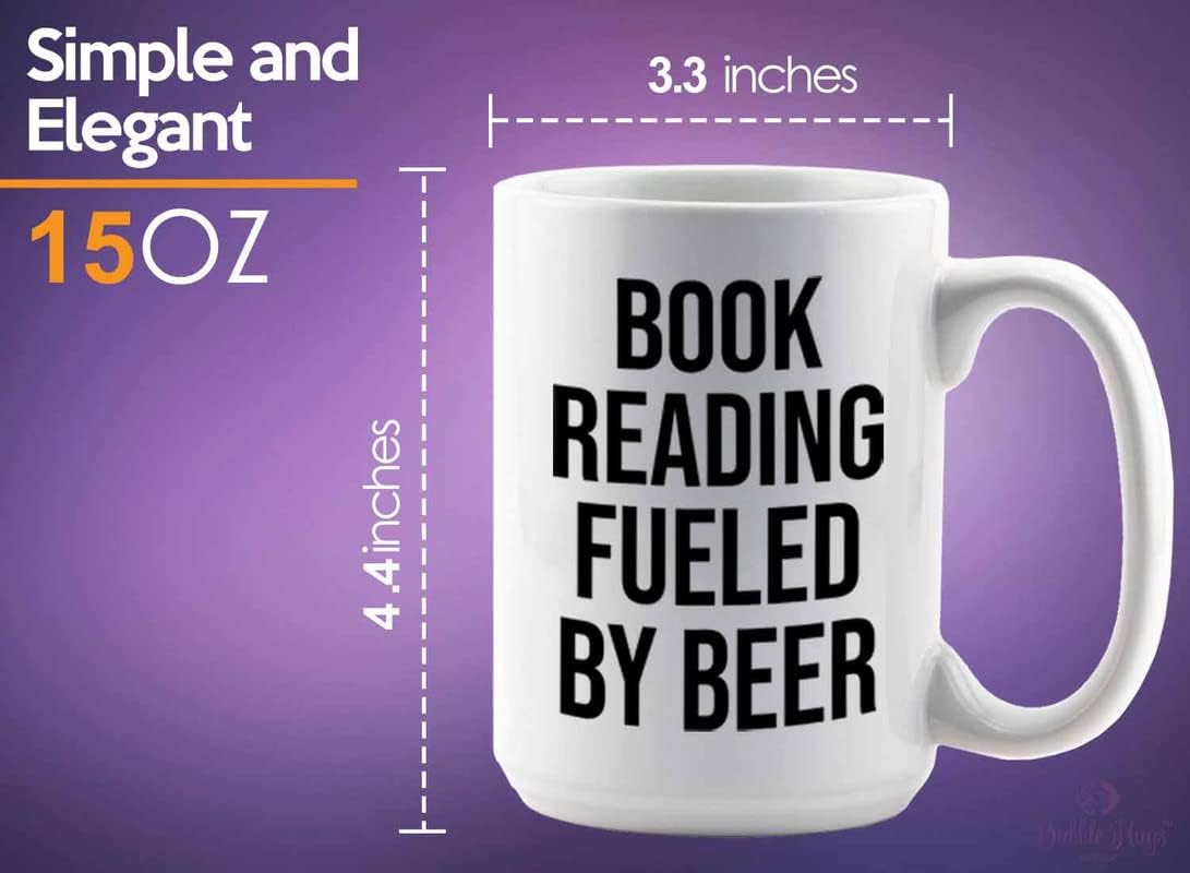 Hobby Beer Lover Coffee Mug 15oz White - book reading fueled by beer - Mountain Biking, Bike Riding, Bicycling Lover, Cycling Bike Enthusiast, Road Bike